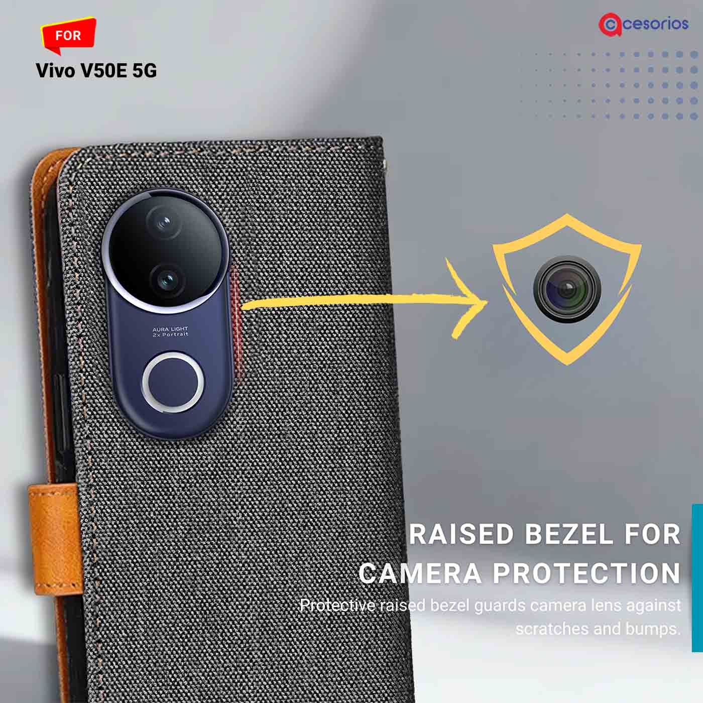 Accesorios Vivo V50E 5G denim flip cover – Grey – Image 2 #color_