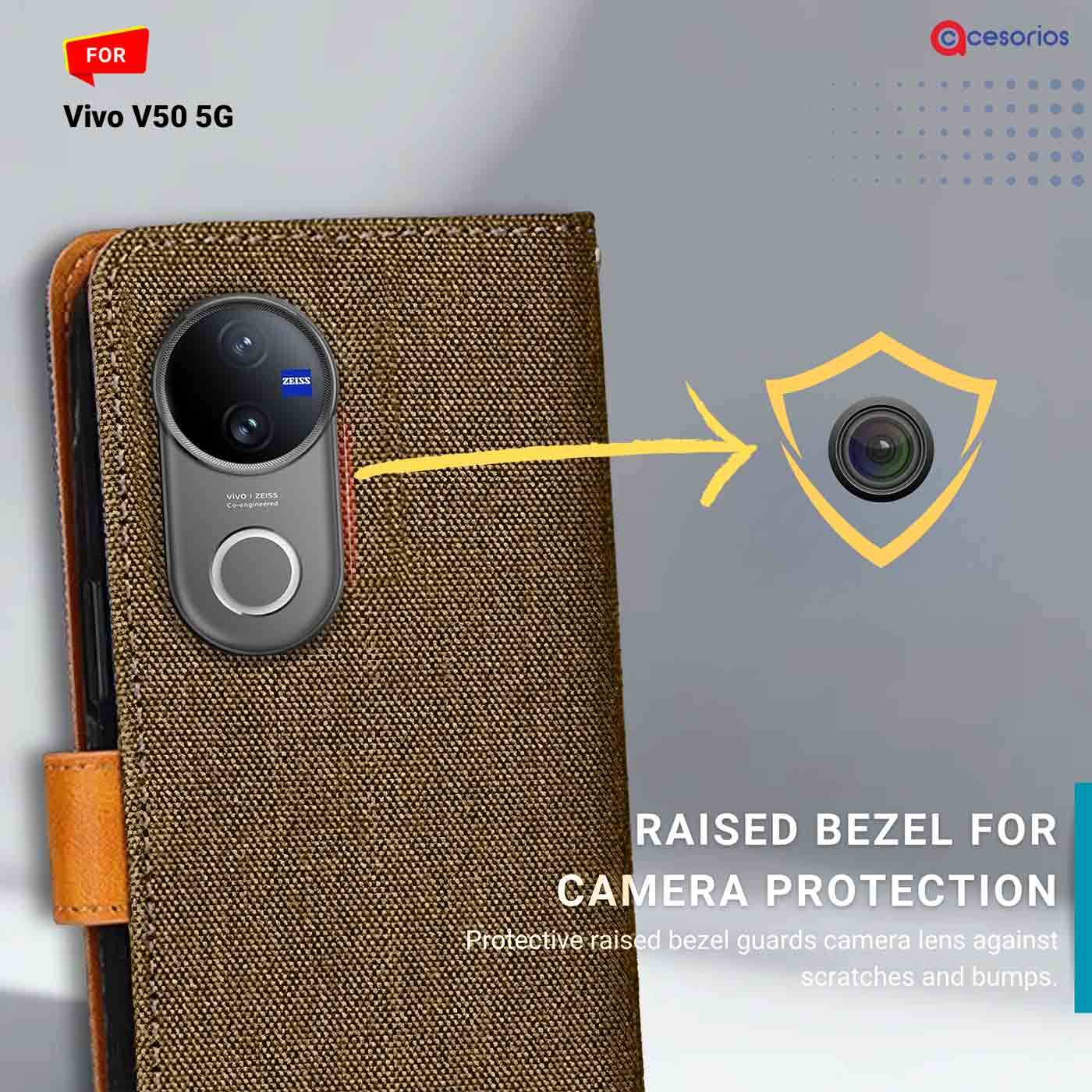 Accesorios Vivo V50 5G denim flip cover – Dark Brown – Image 2 #color_dark b