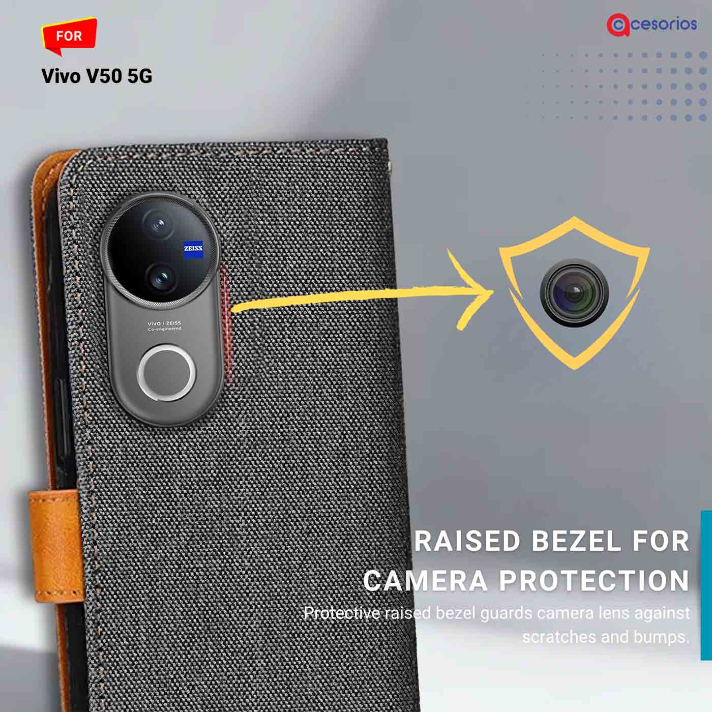 Accesorios Vivo V50 5G denim flip cover – Grey – Image 2 #color_