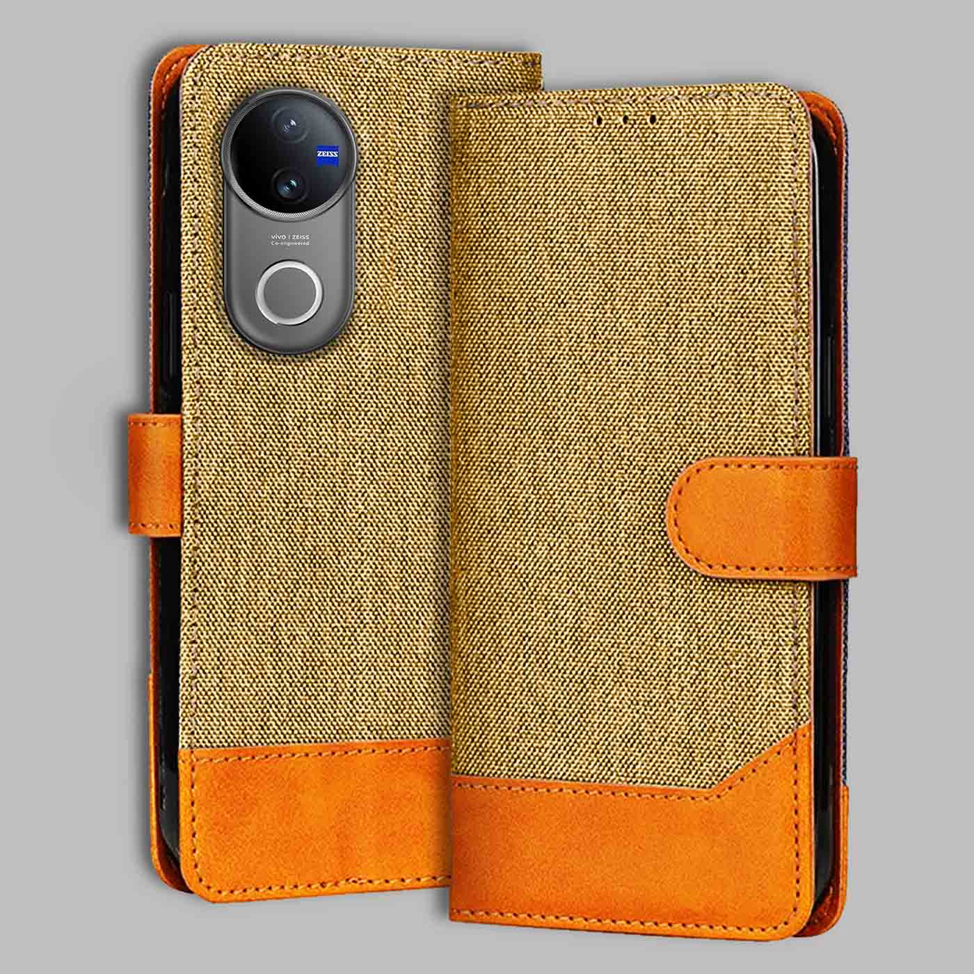 Accesorios Vivo V50 5G denim flip cover – Light Brown – Image 1 #color_light b