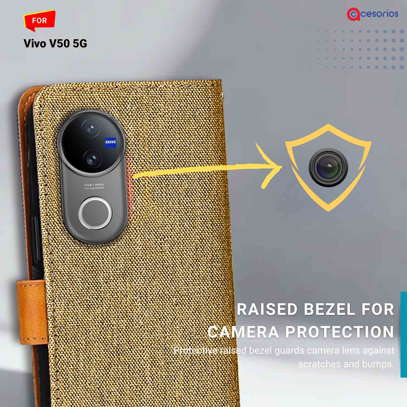 Accesorios Vivo V50 5G denim flip cover – Light Brown – Image 2 #color_light b