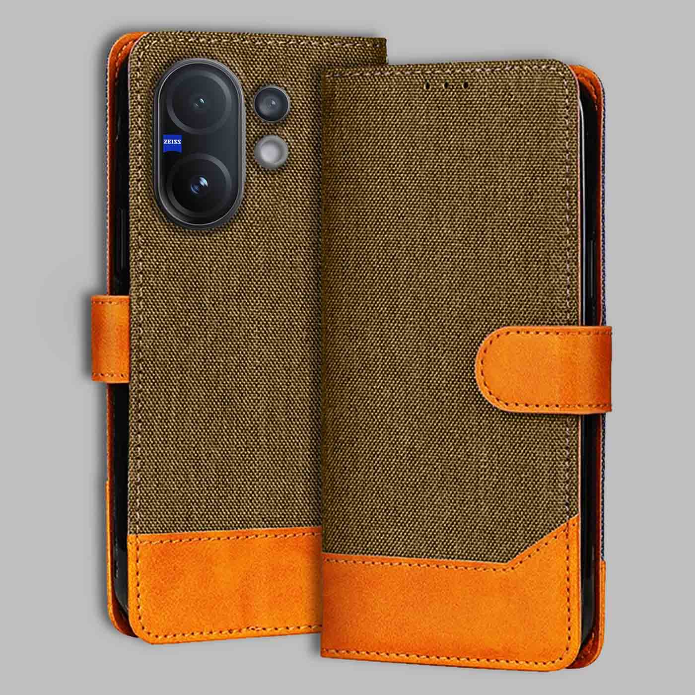 Accesorios Vivo V60 5G denim flip cover – Dark Brown – Image 1 #color_dark b