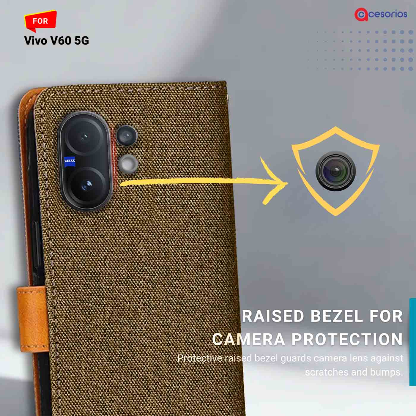 Accesorios Vivo V60 5G denim flip cover – Dark Brown – Image 2 #color_dark b