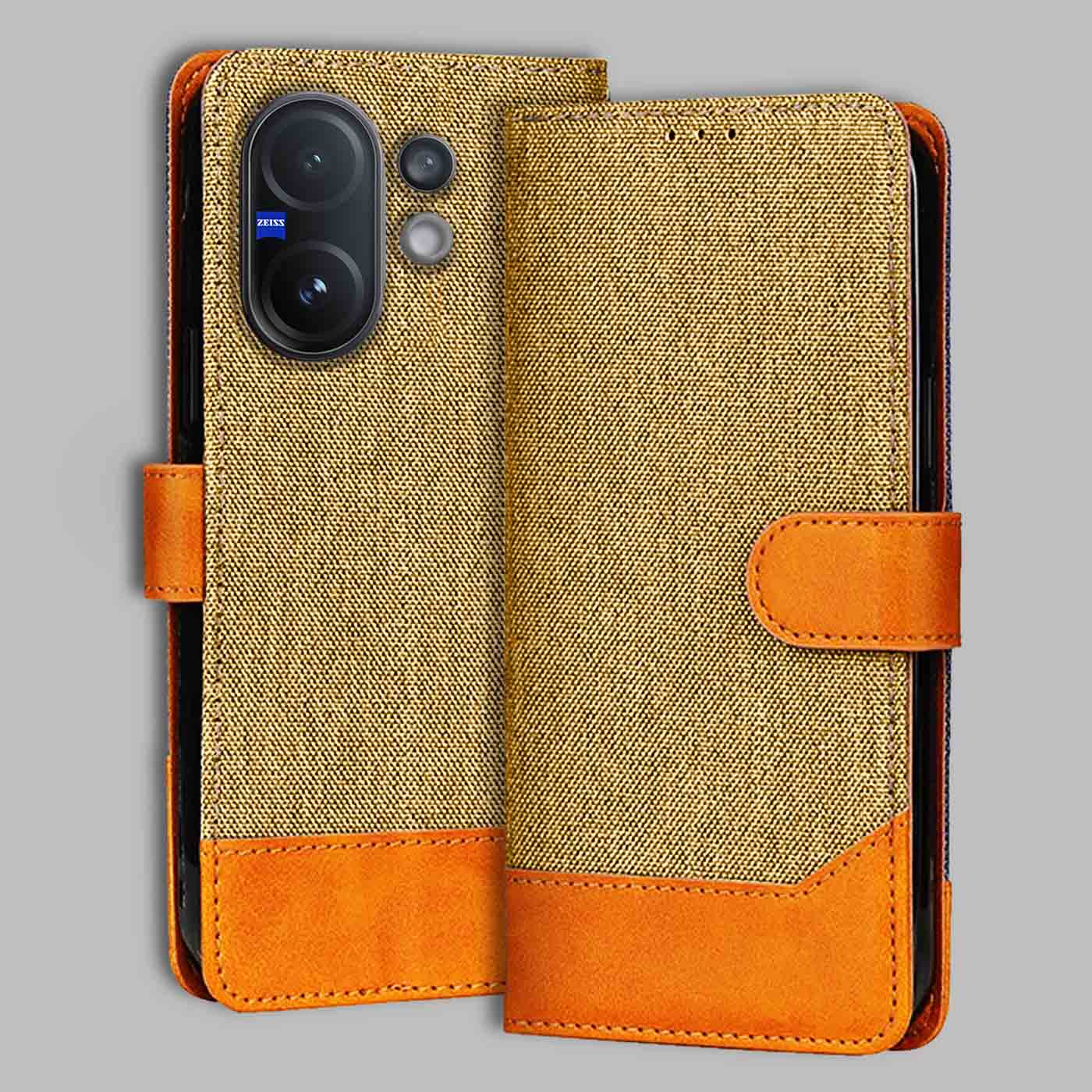Accesorios Vivo V60 5G denim flip cover – Light Brown – Image 1 #color_light b