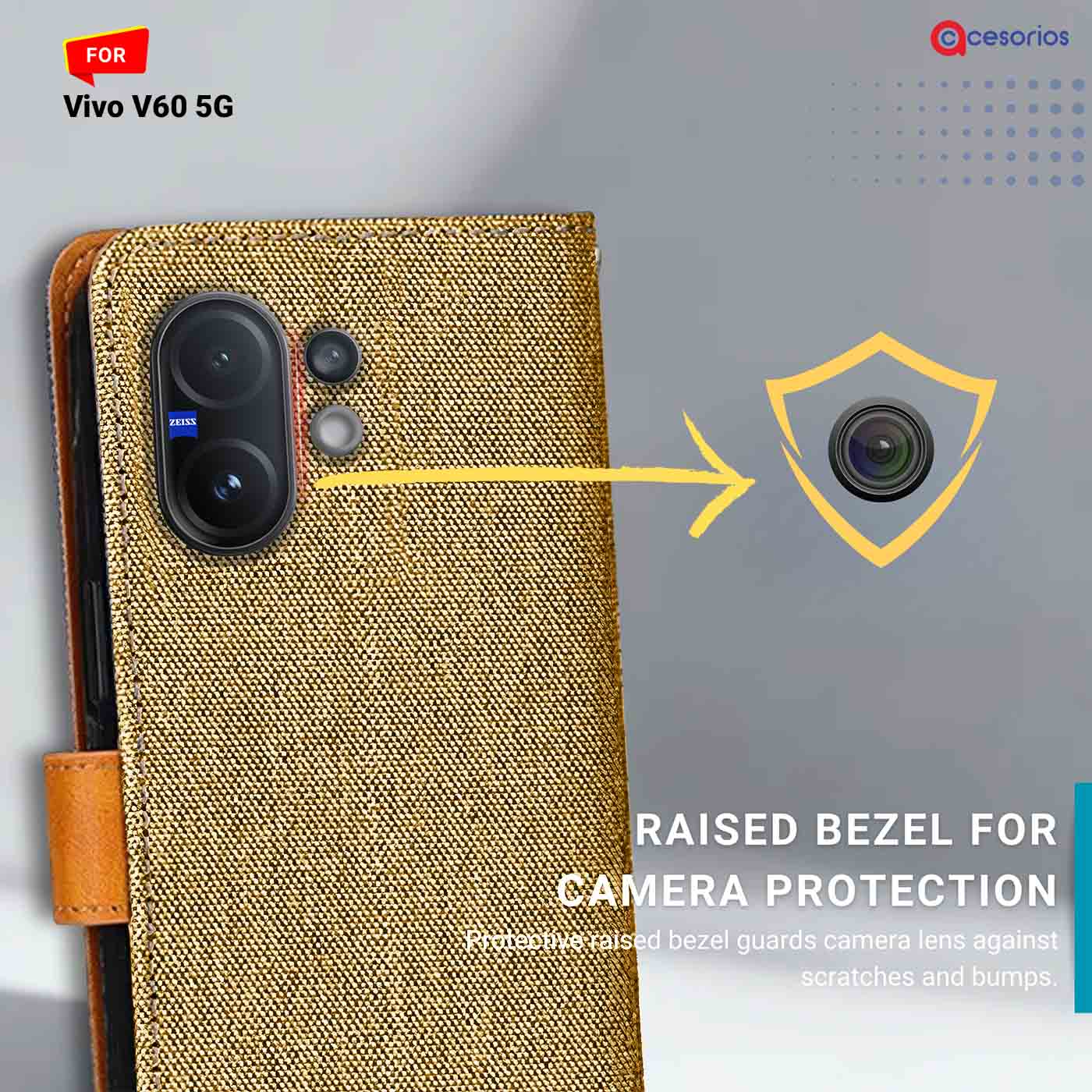 Accesorios Vivo V60 5G denim flip cover – Light Brown – Image 2 #color_light b