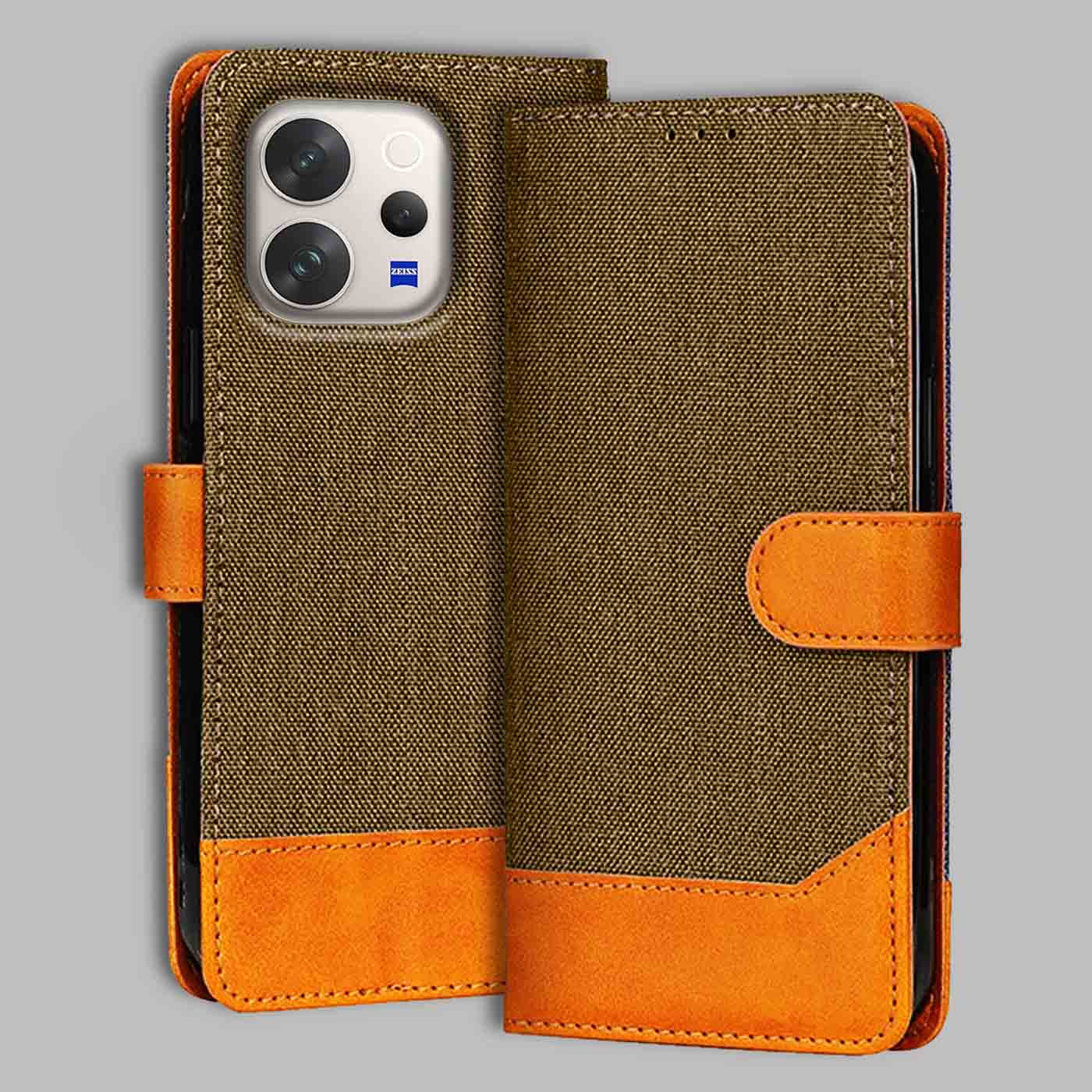 Accesorios Vivo V70 5G denim flip cover – Dark Brown – Image 1 #color_dark b