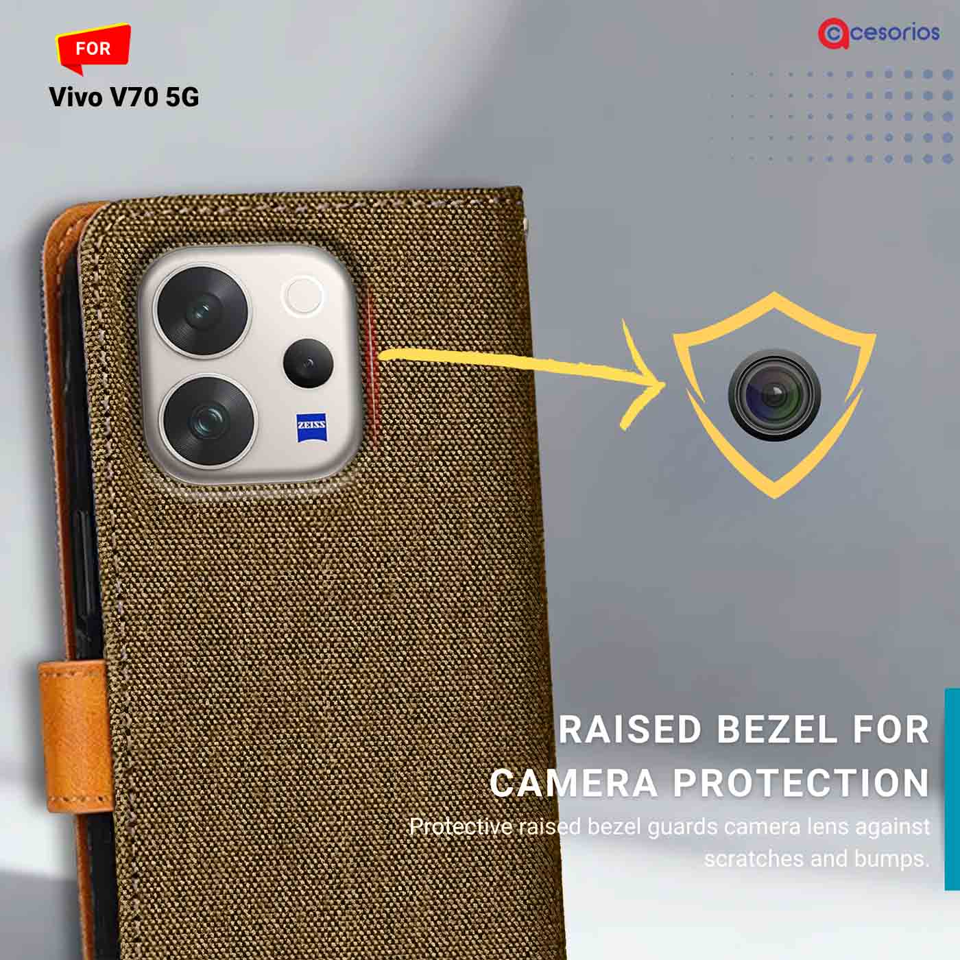 Accesorios Vivo V70 5G denim flip cover – Dark Brown – Image 2 #color_dark b