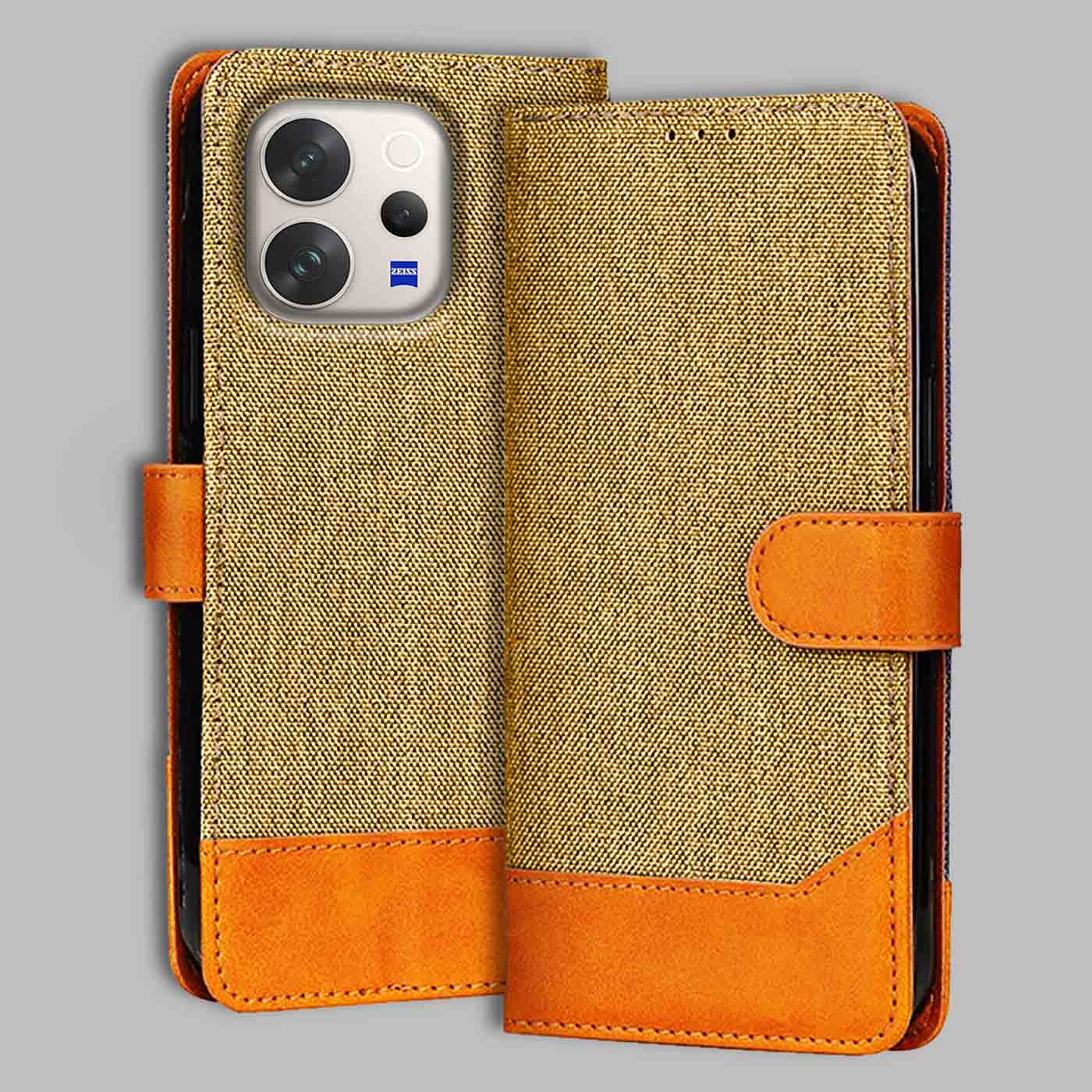 Accesorios Vivo V70 5G denim flip cover – Light Brown – Image 1 #color_light b