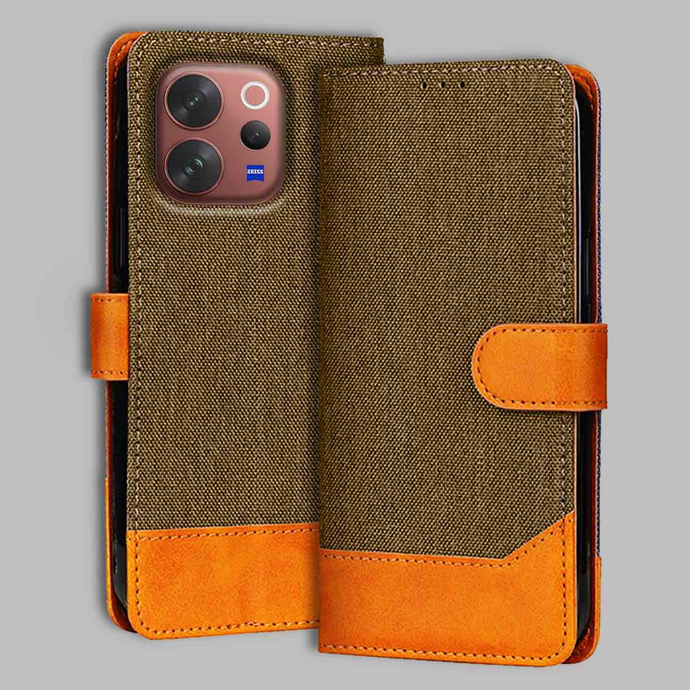 Accesorios Vivo V70 Elite 5G denim flip cover – Dark Brown – Image 1 #color_dark b