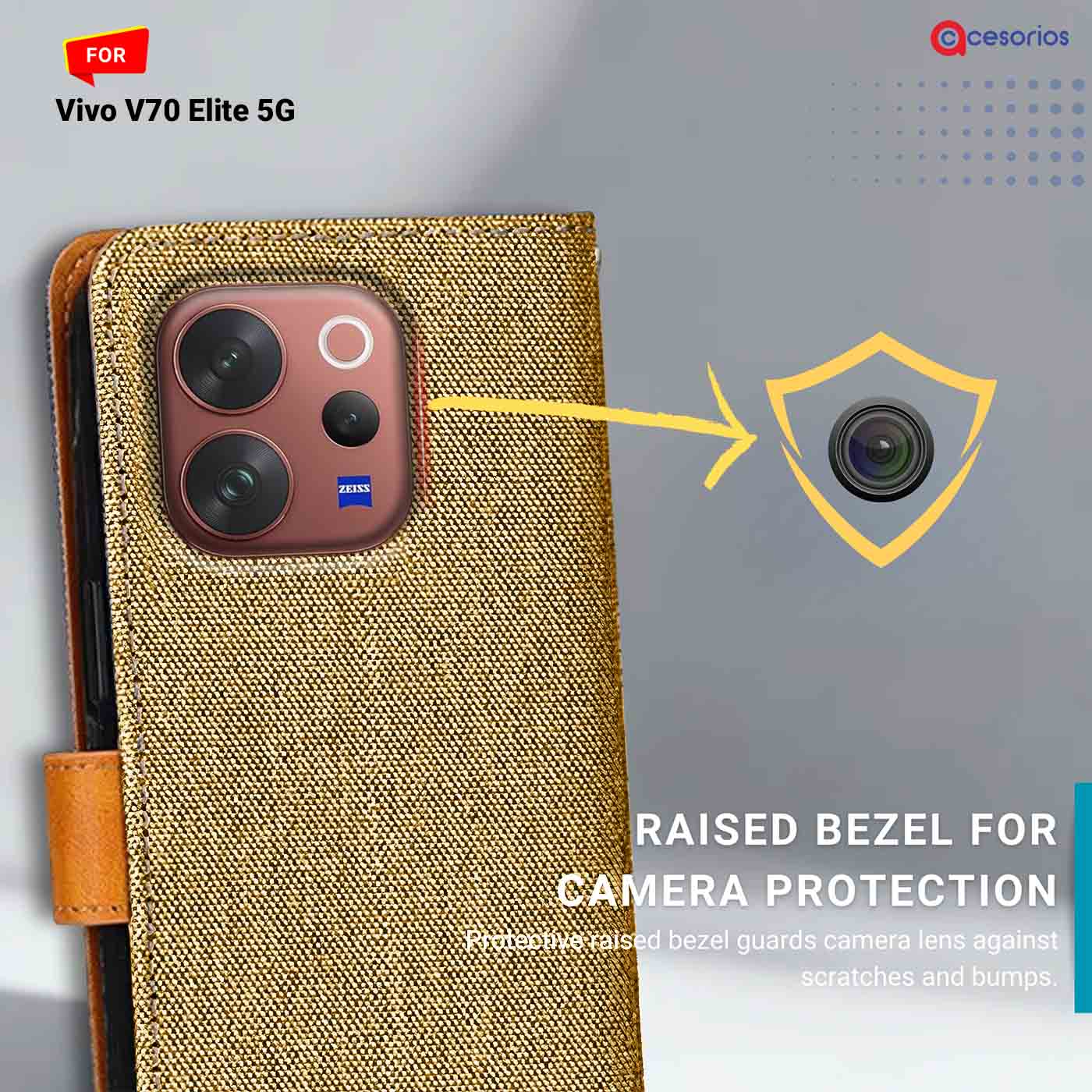 Accesorios Vivo V70 Elite 5G denim flip cover – Light Brown – Image 2 #color_light b