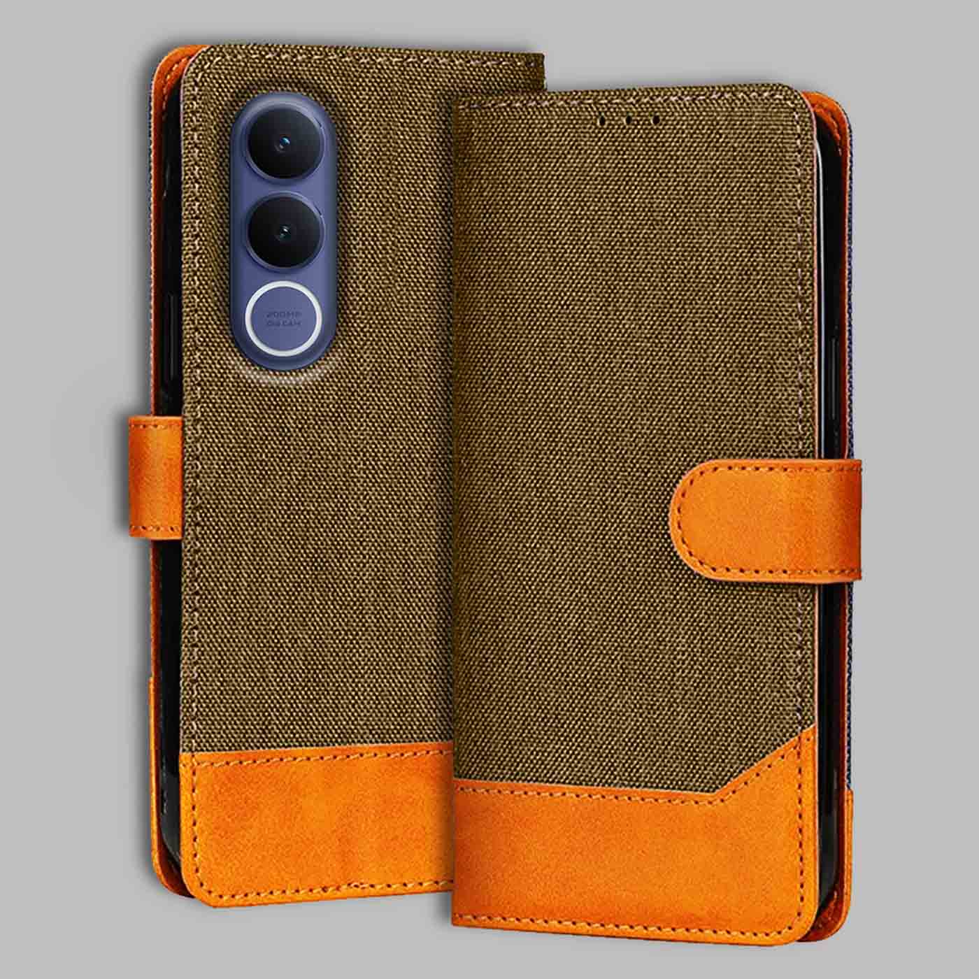 Accesorios Vivo V70 Fe denim flip cover – Dark Brown – Image 1 #color_dark b