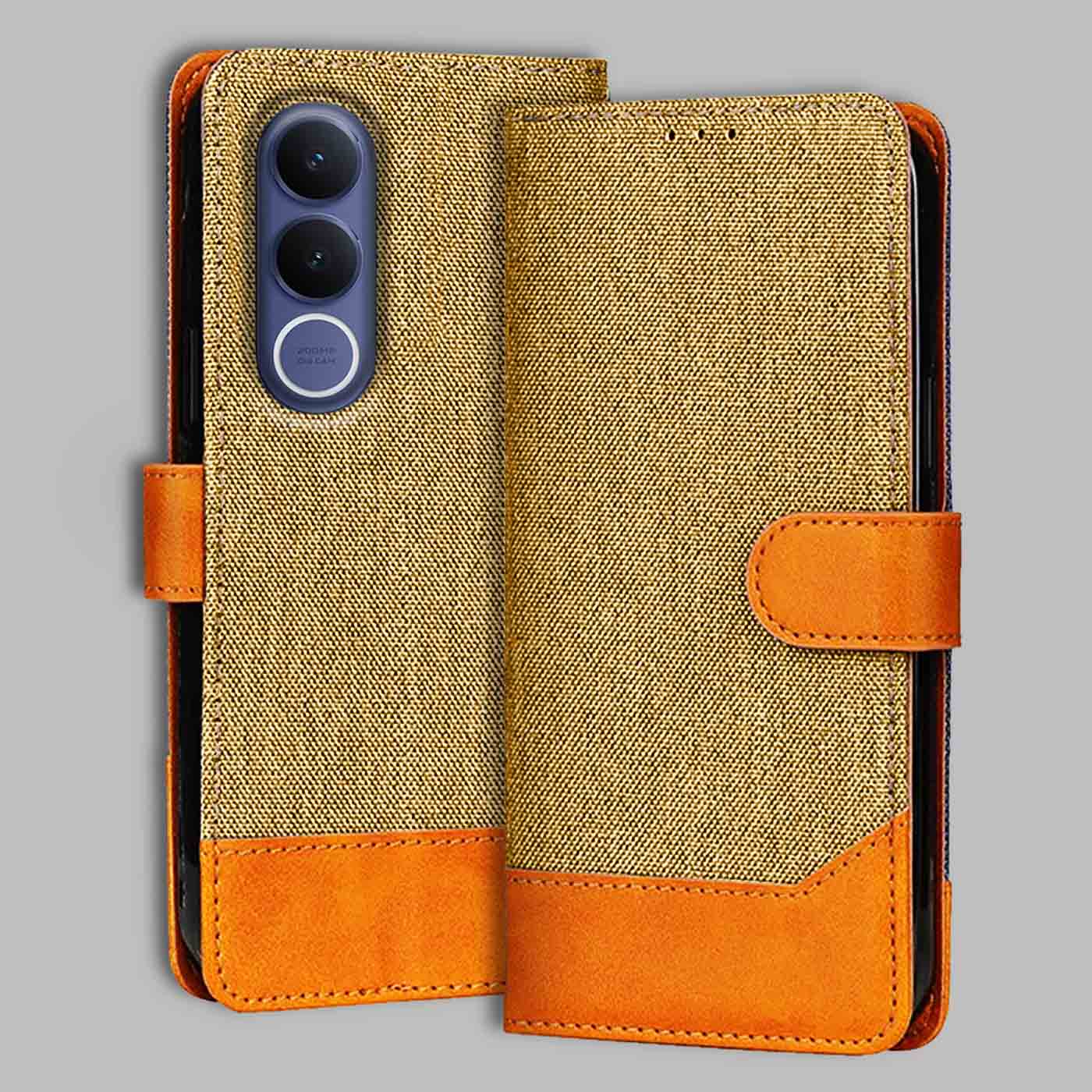 Accesorios Vivo V70 Fe denim flip cover – Light Brown – Image 1 #color_light b