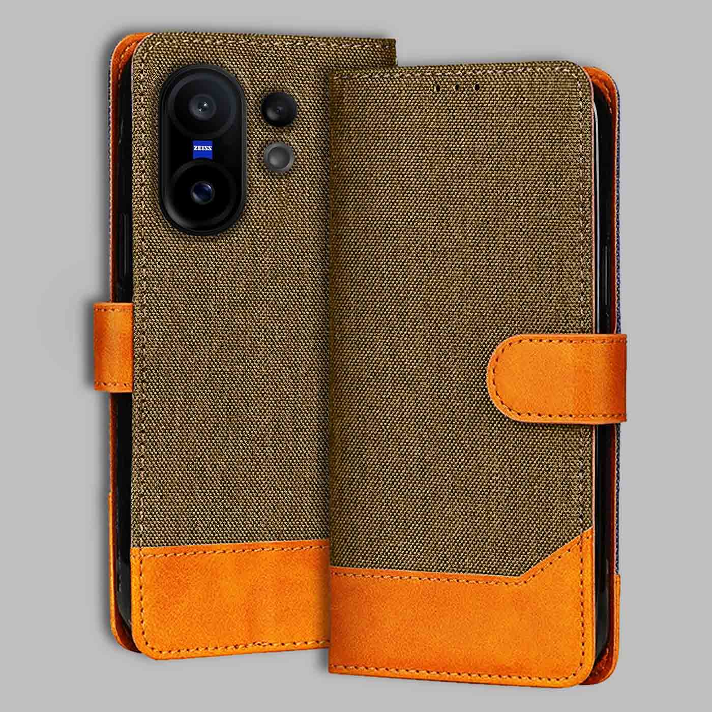 Accesorios Vivo X200 Fe denim flip cover – Dark Brown – Image 1 #color_dark b