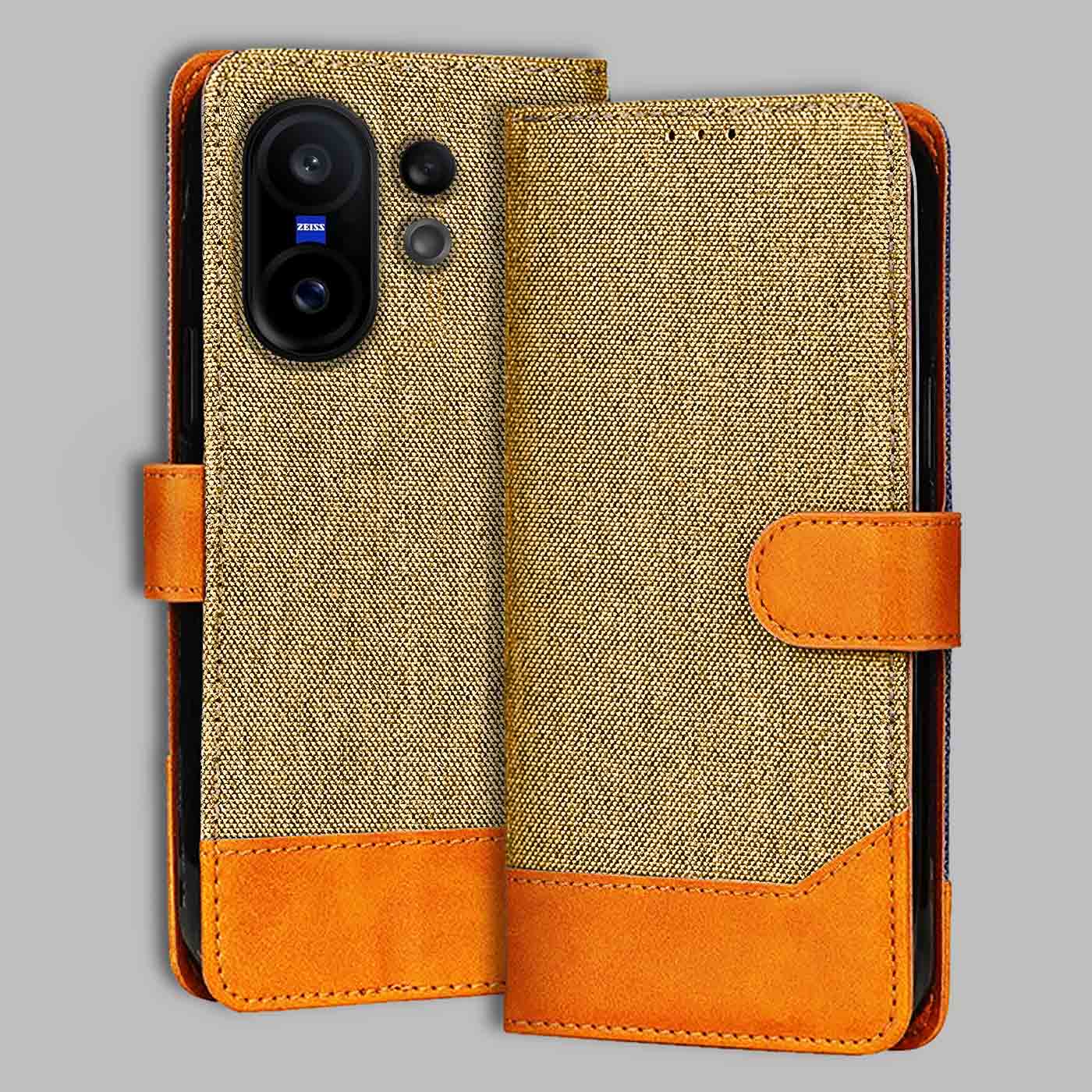 Accesorios Vivo X200 Fe denim flip cover – Light Brown – Image 1 #color_light b