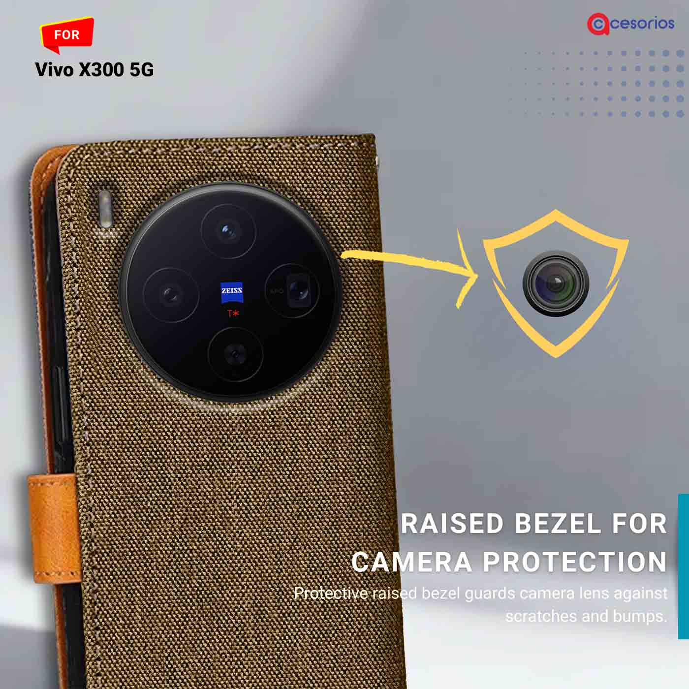 Accesorios Vivo X300 5G denim flip cover – Dark Brown – Image 2 #color_dark b