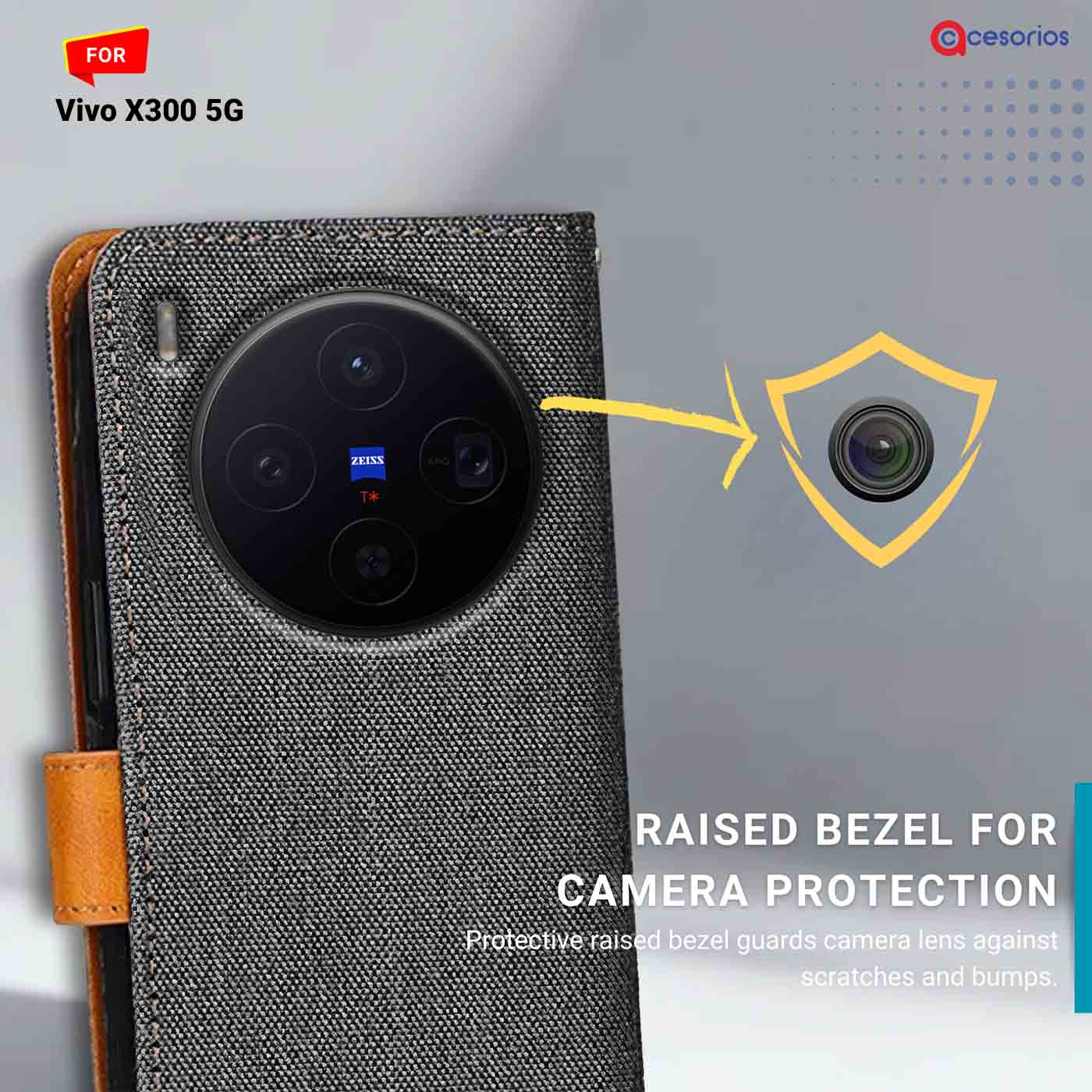 Accesorios Vivo X300 5G denim flip cover – Grey – Image 2 #color_