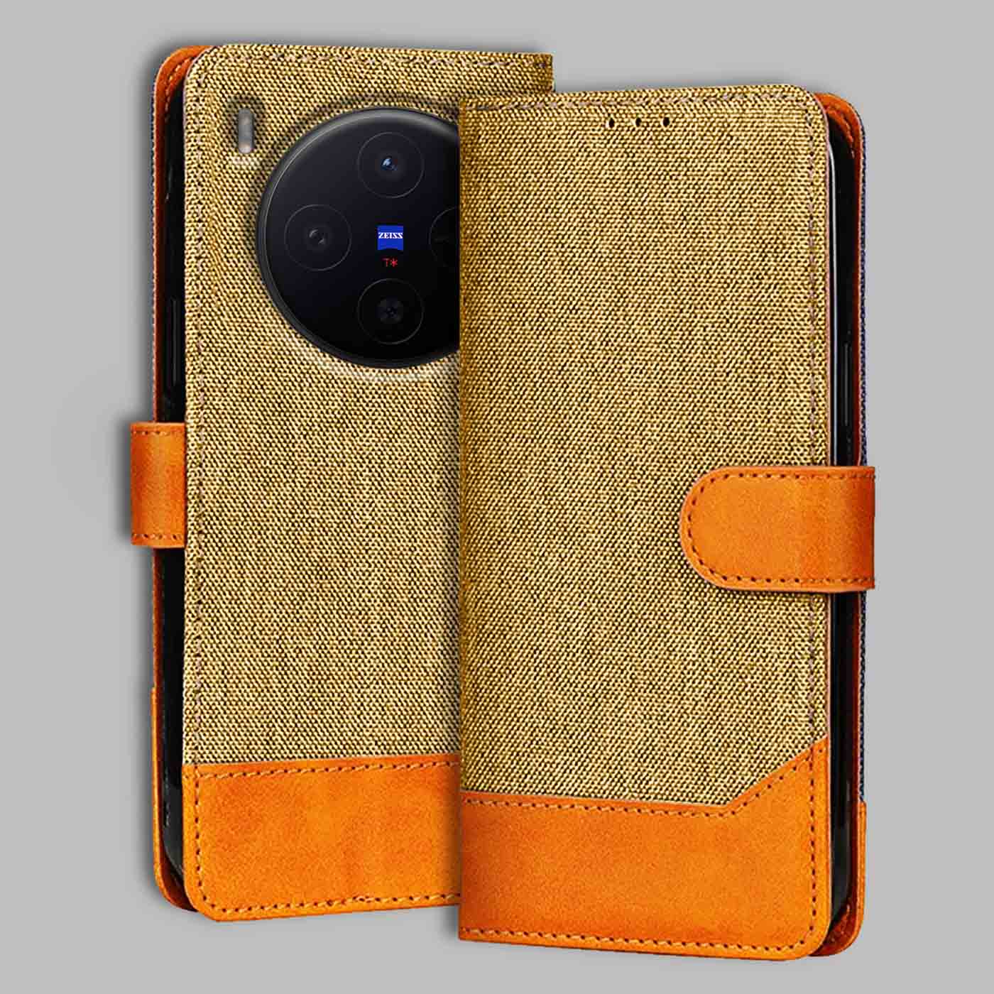Accesorios Vivo X300 5G denim flip cover – Light Brown – Image 1 #color_light b