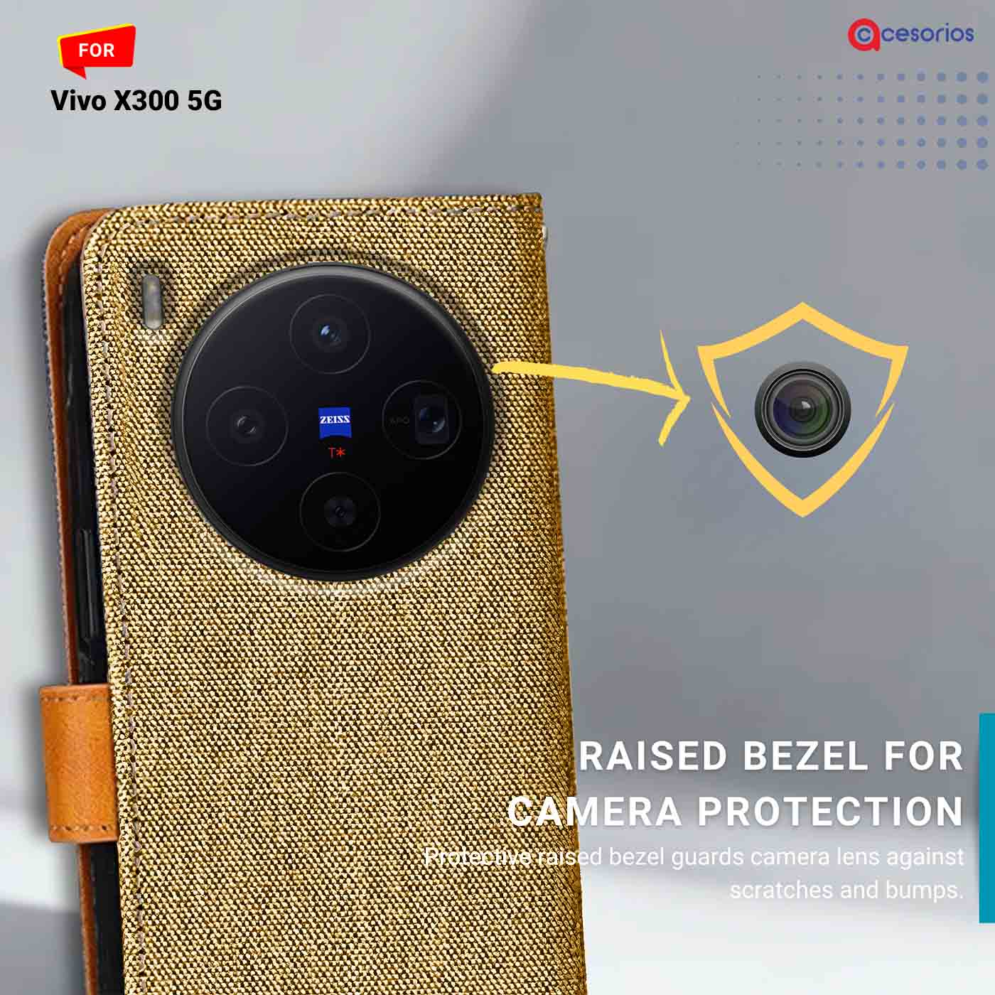 Accesorios Vivo X300 5G denim flip cover – Light Brown – Image 2 #color_light b