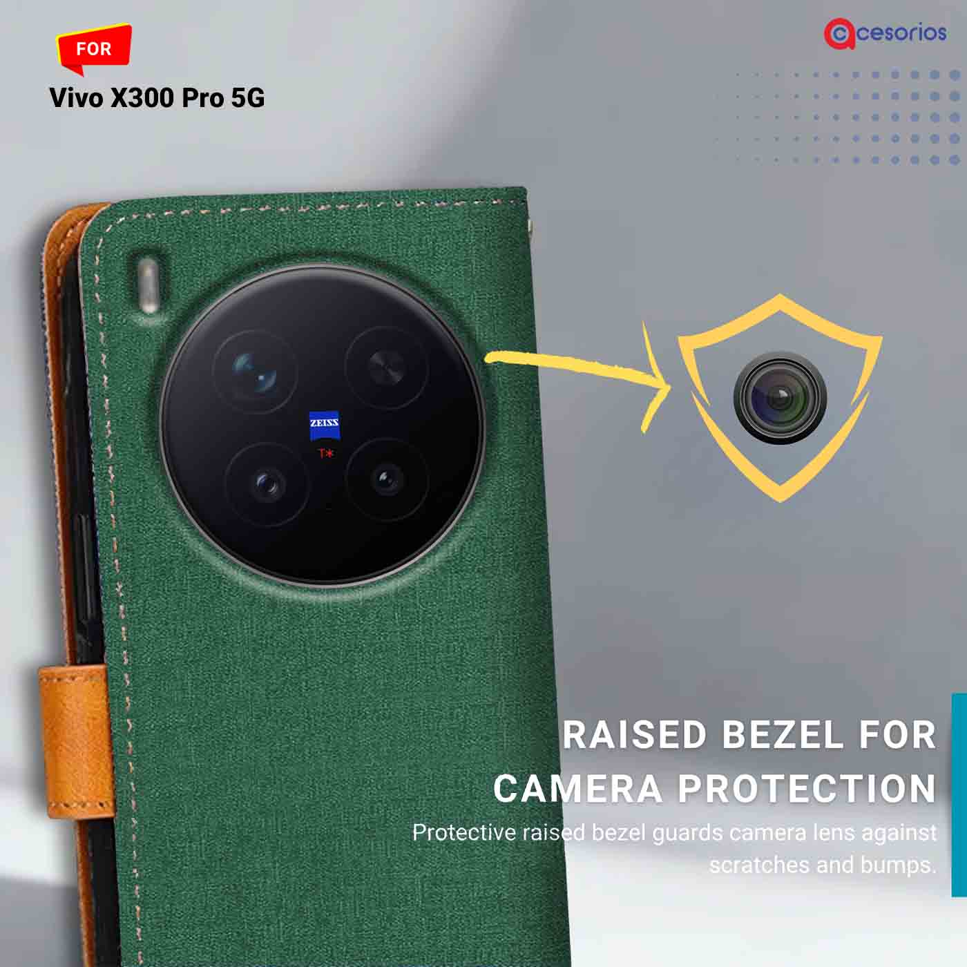 Accesorios Vivo X300 Pro 5G denim flip cover – Green – Image 2 #color_g