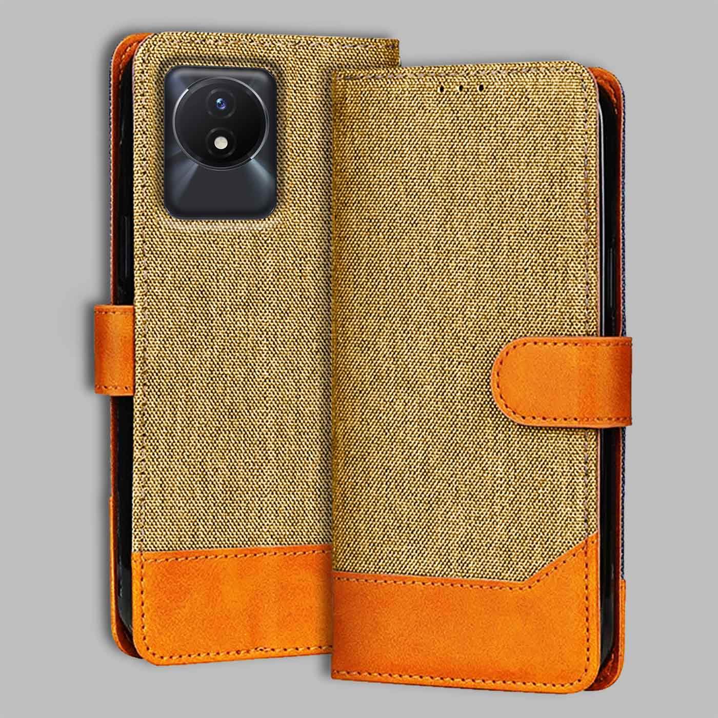 Accesorios Vivo Y02 denim flip cover – Light Brown – Image 1 #color_light b