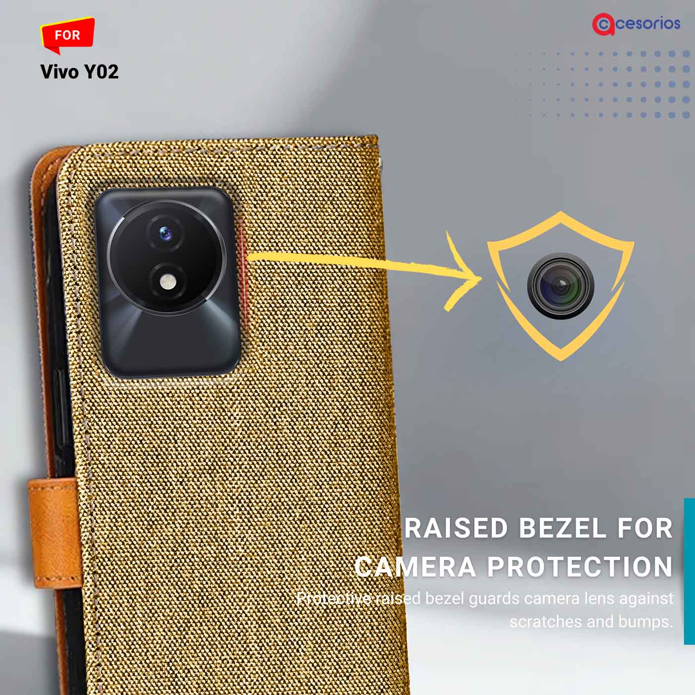 Accesorios Vivo Y02 denim flip cover – Light Brown – Image 2 #color_light b