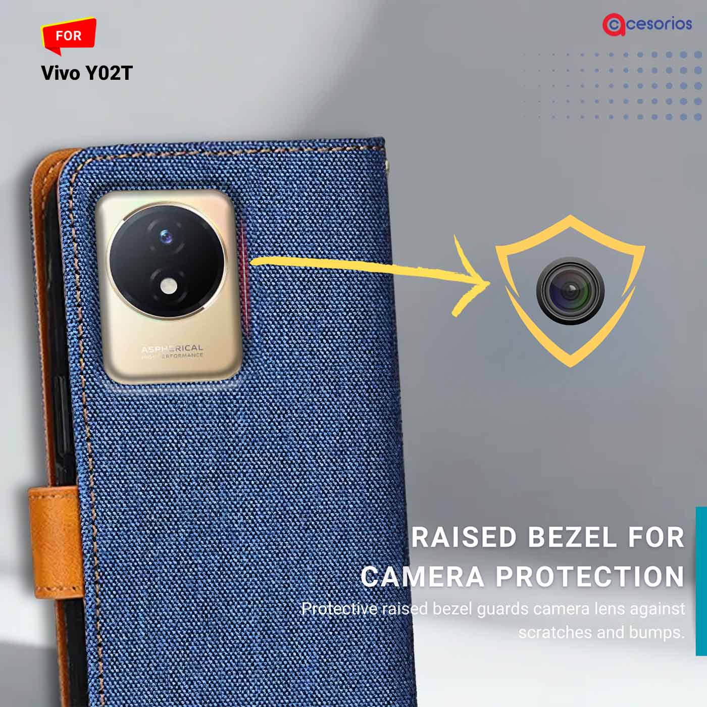 Accesorios Vivo Y02T denim flip cover – Blue – Image 2 #color_