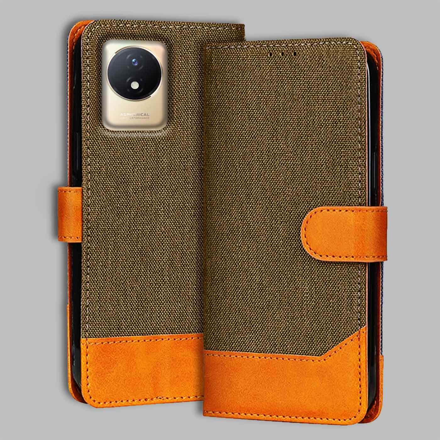 Accesorios Vivo Y02T denim flip cover – Dark Brown – Image 1 #color_dark b