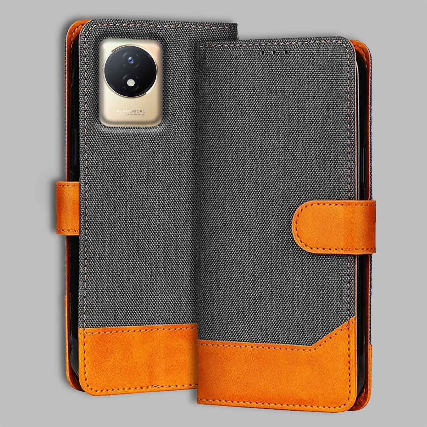 Accesorios Vivo Y02T denim flip cover – Grey – Image 1 #color_