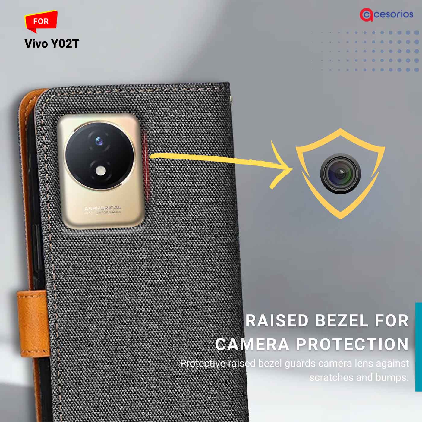 Accesorios Vivo Y02T denim flip cover – Grey – Image 2 #color_