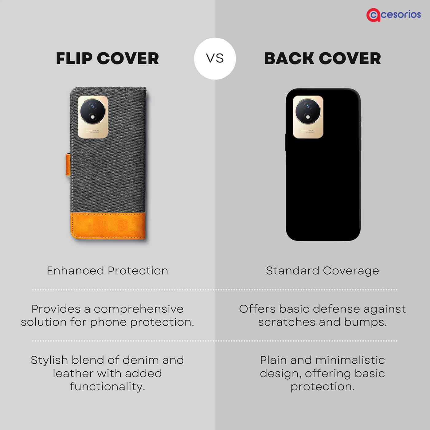 Accesorios Vivo Y02T denim flip cover – Grey – Image 8 #color_