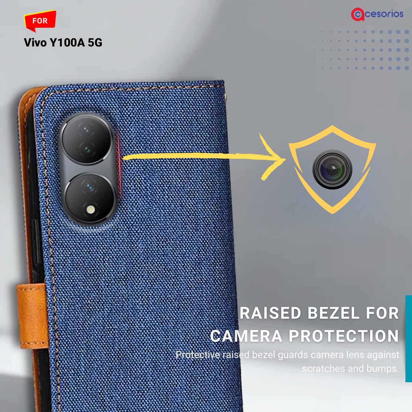 Accesorios Vivo Y100A 5G denim flip cover – Blue – Image 2 #color_