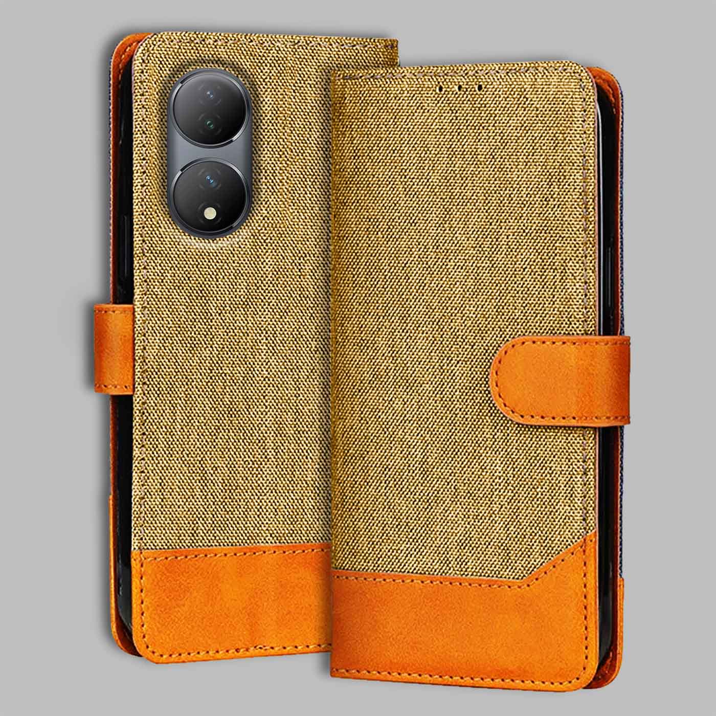 Accesorios Vivo Y100 5G denim flip cover – Light Brown – Image 1 #color_light b