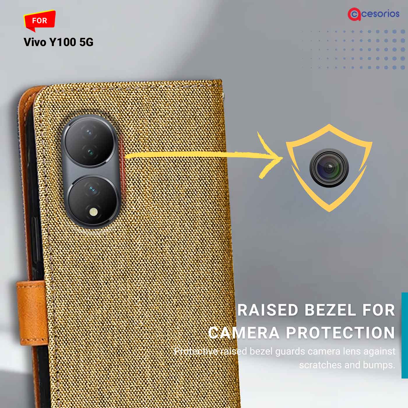 Accesorios Vivo Y100 5G denim flip cover – Light Brown – Image 2 #color_light b