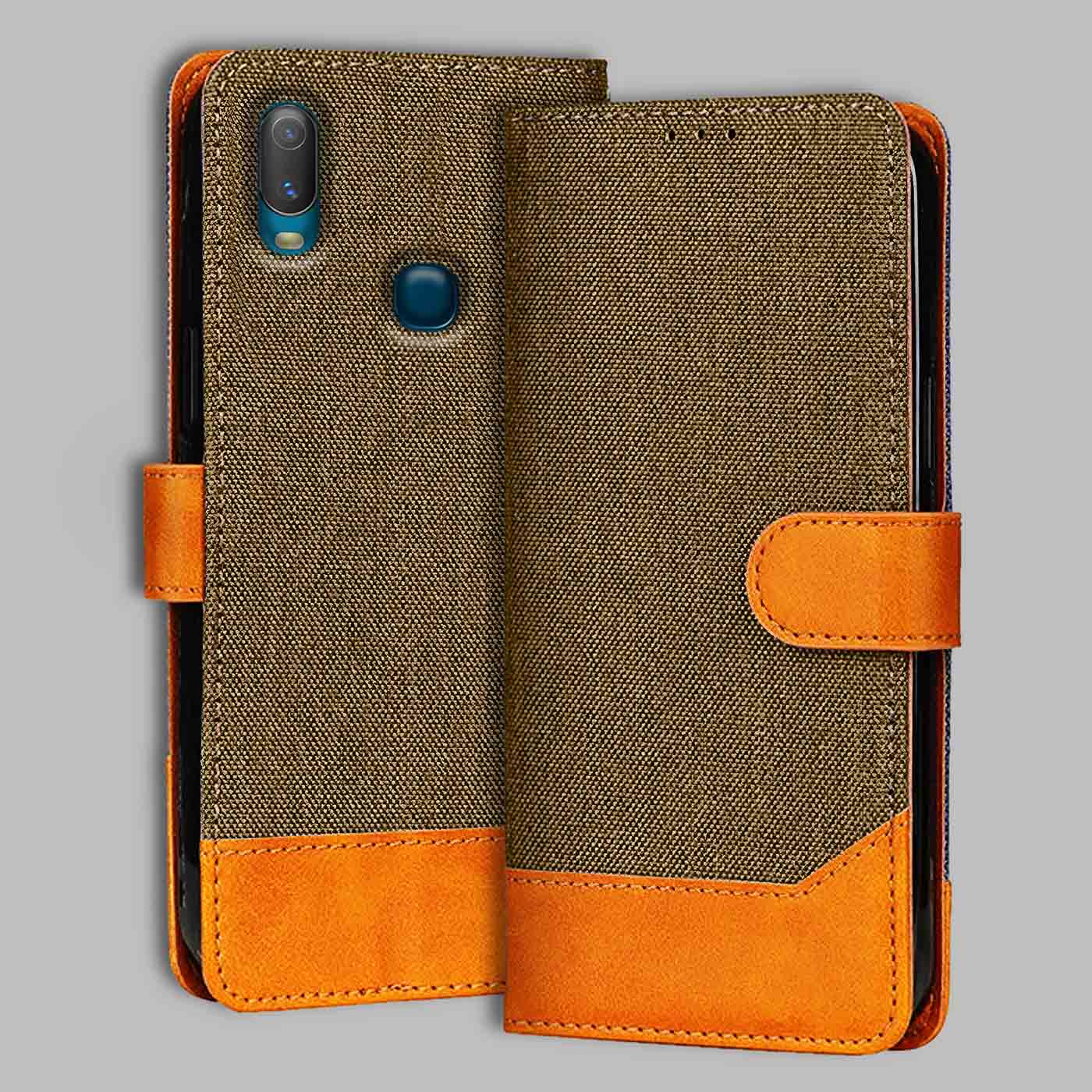 Accesorios Vivo Y11 denim flip cover – Dark Brown – Image 1 #color_dark b