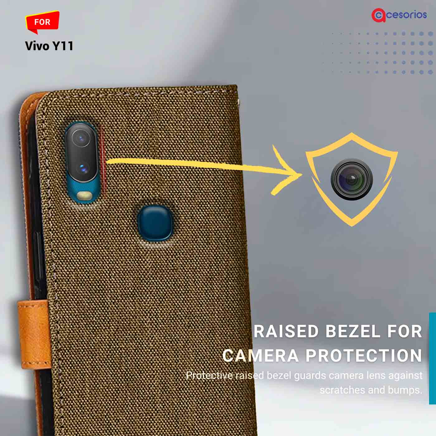Accesorios Vivo Y11 denim flip cover – Dark Brown – Image 2 #color_dark b