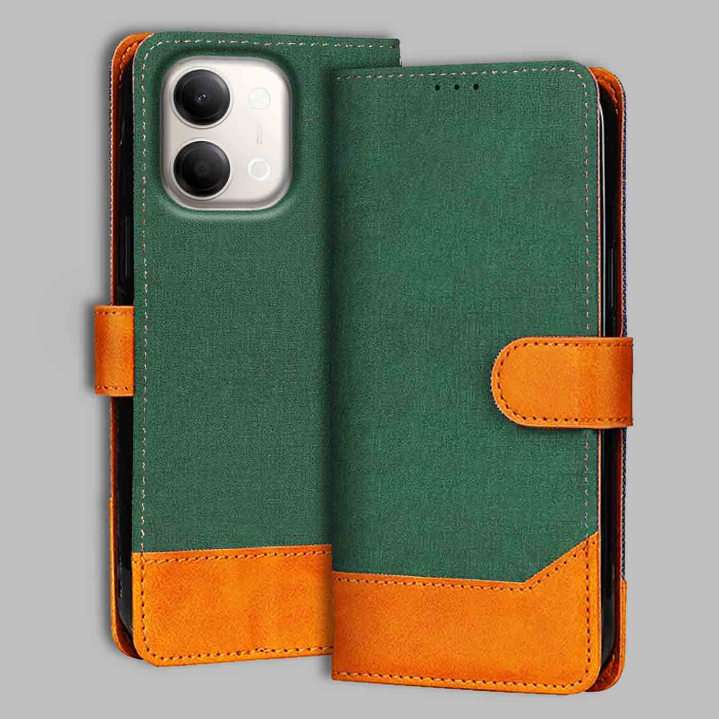 Vivo Y11 5G flip cover in Forest Green — front view by Accesorios
