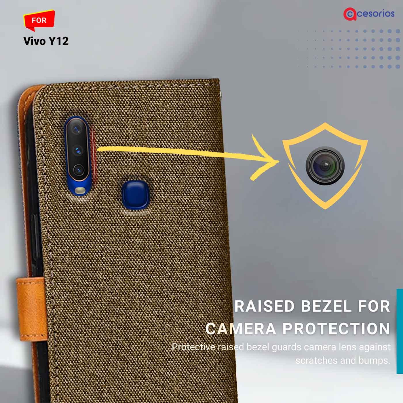Accesorios Vivo Y12 denim flip cover – Dark Brown – Image 2 #color_dark b