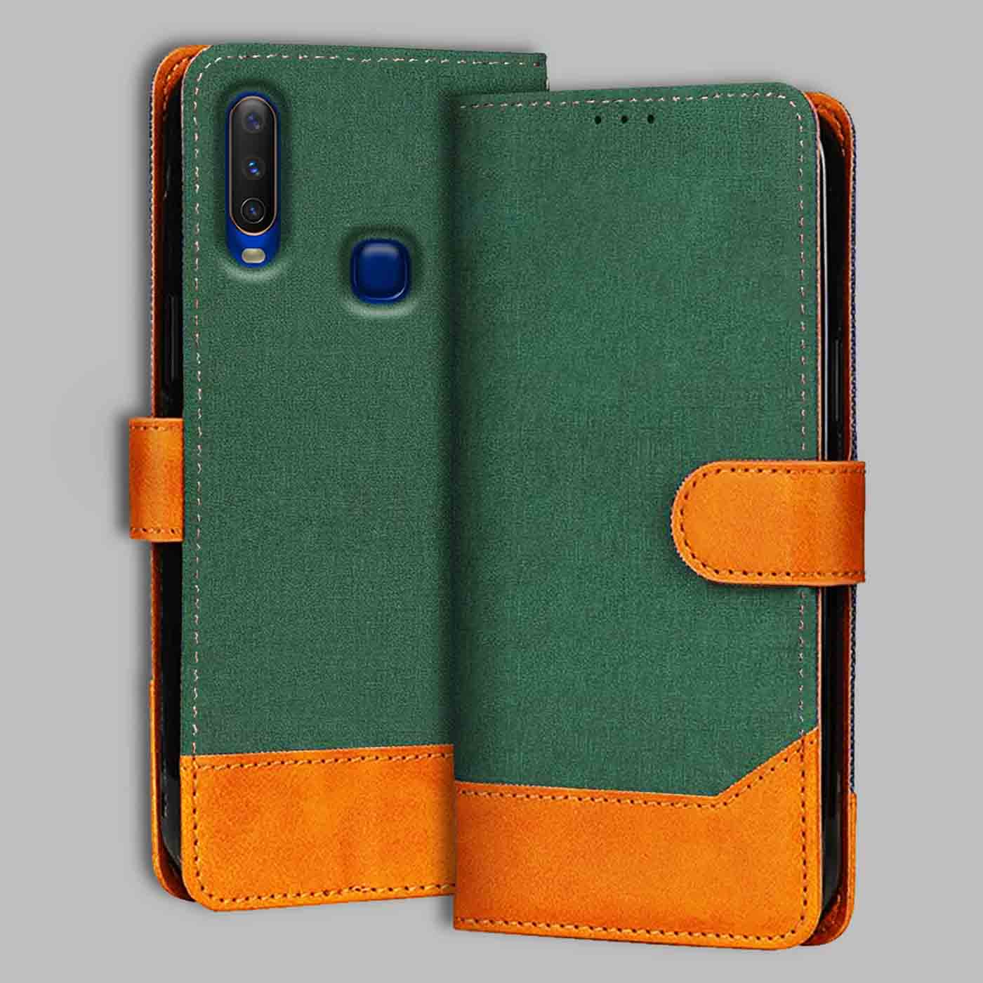 Vivo Y12 flip cover in Green — front view by Accesorios