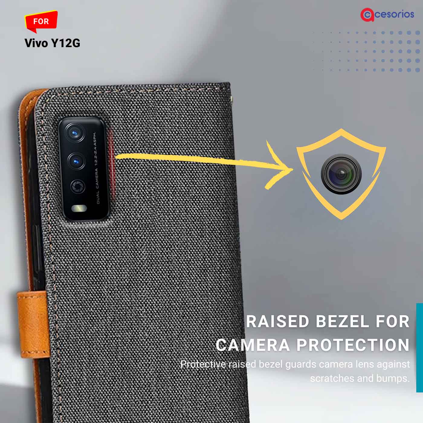 Accesorios Vivo Y12G denim flip cover – Grey – Image 2 #color_