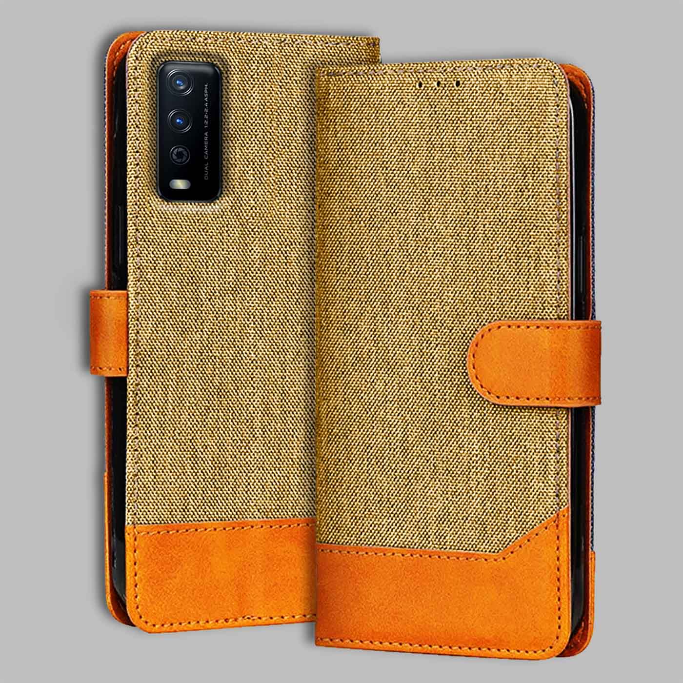 Accesorios Vivo Y12G denim flip cover – Light Brown – Image 1 #color_light b