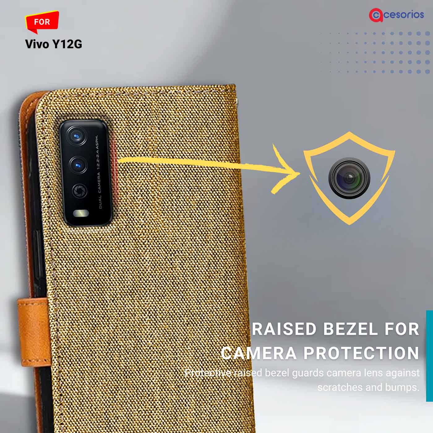Accesorios Vivo Y12G denim flip cover – Light Brown – Image 2 #color_light b