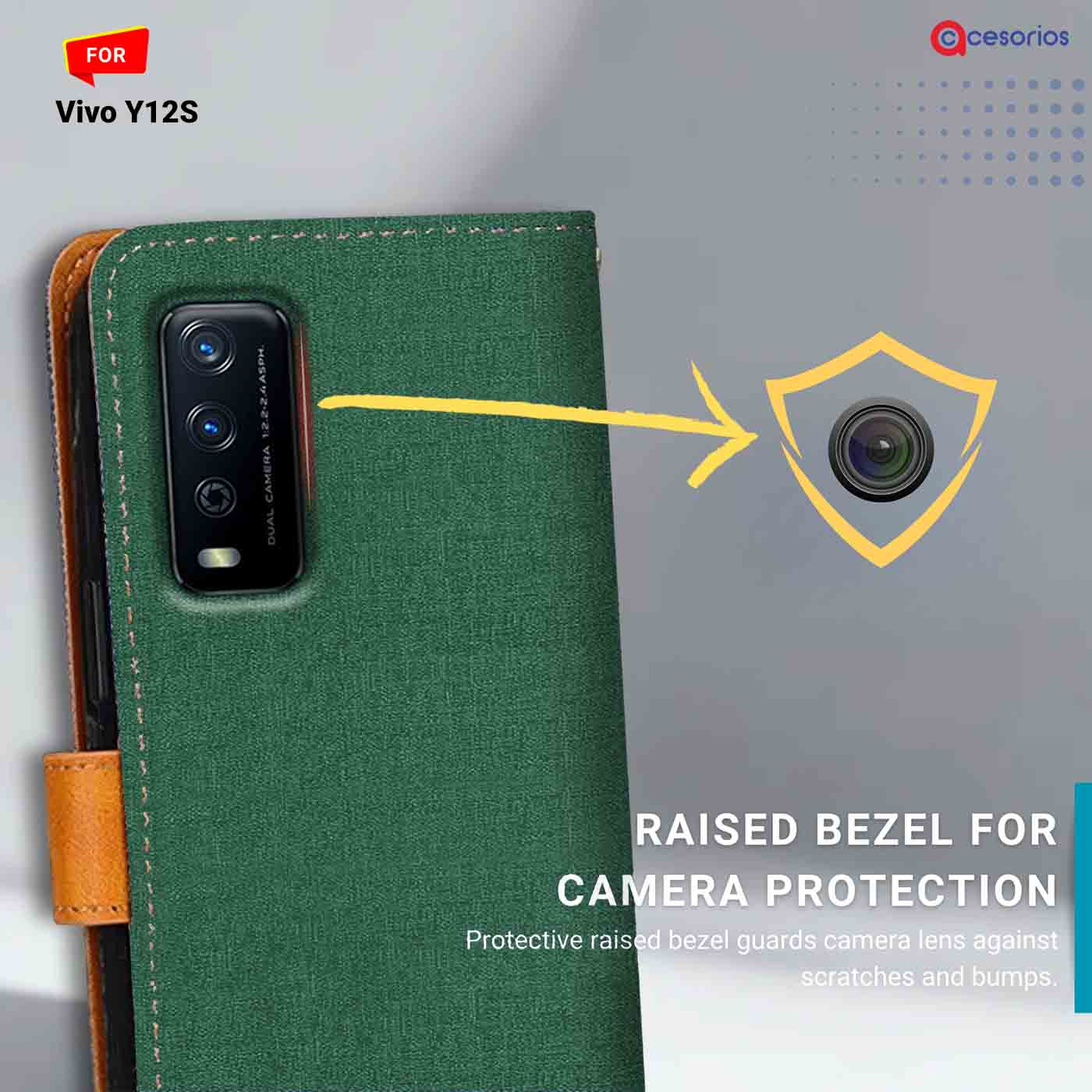Canvas & Suede back panel — Vivo Y12S in Green mobile case