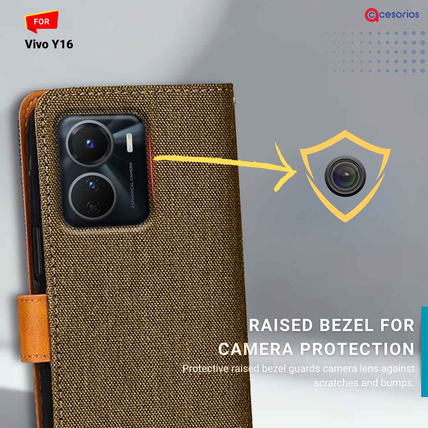 Accesorios Vivo Y16 denim flip cover – Dark Brown – Image 2 #color_dark b