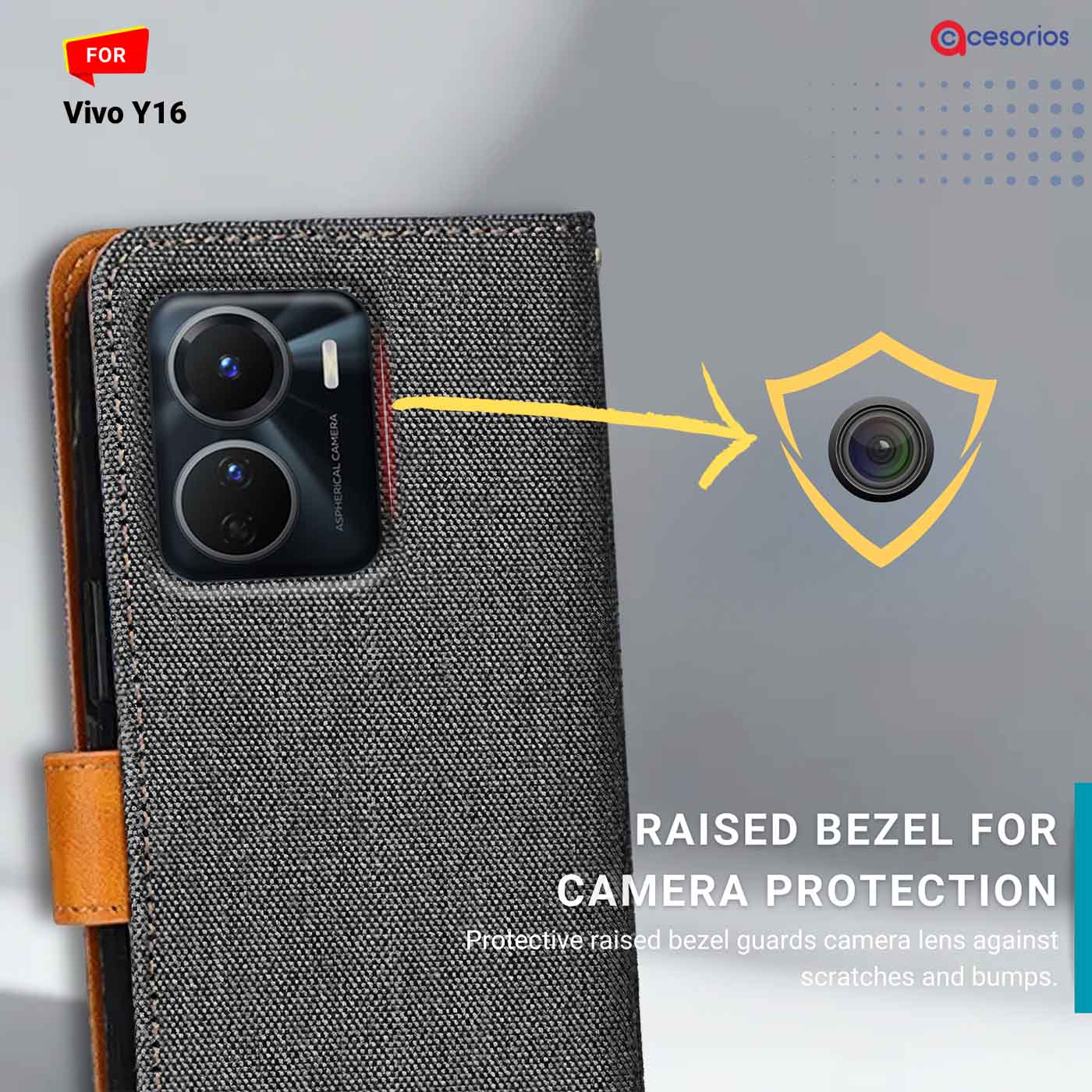Accesorios Vivo Y16 denim flip cover – Grey – Image 2 #color_
