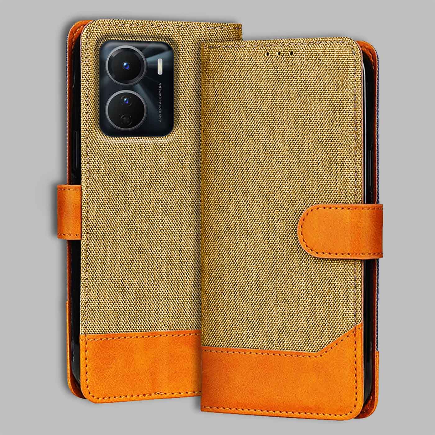 Accesorios Vivo Y16 denim flip cover – Light Brown – Image 1 #color_light b