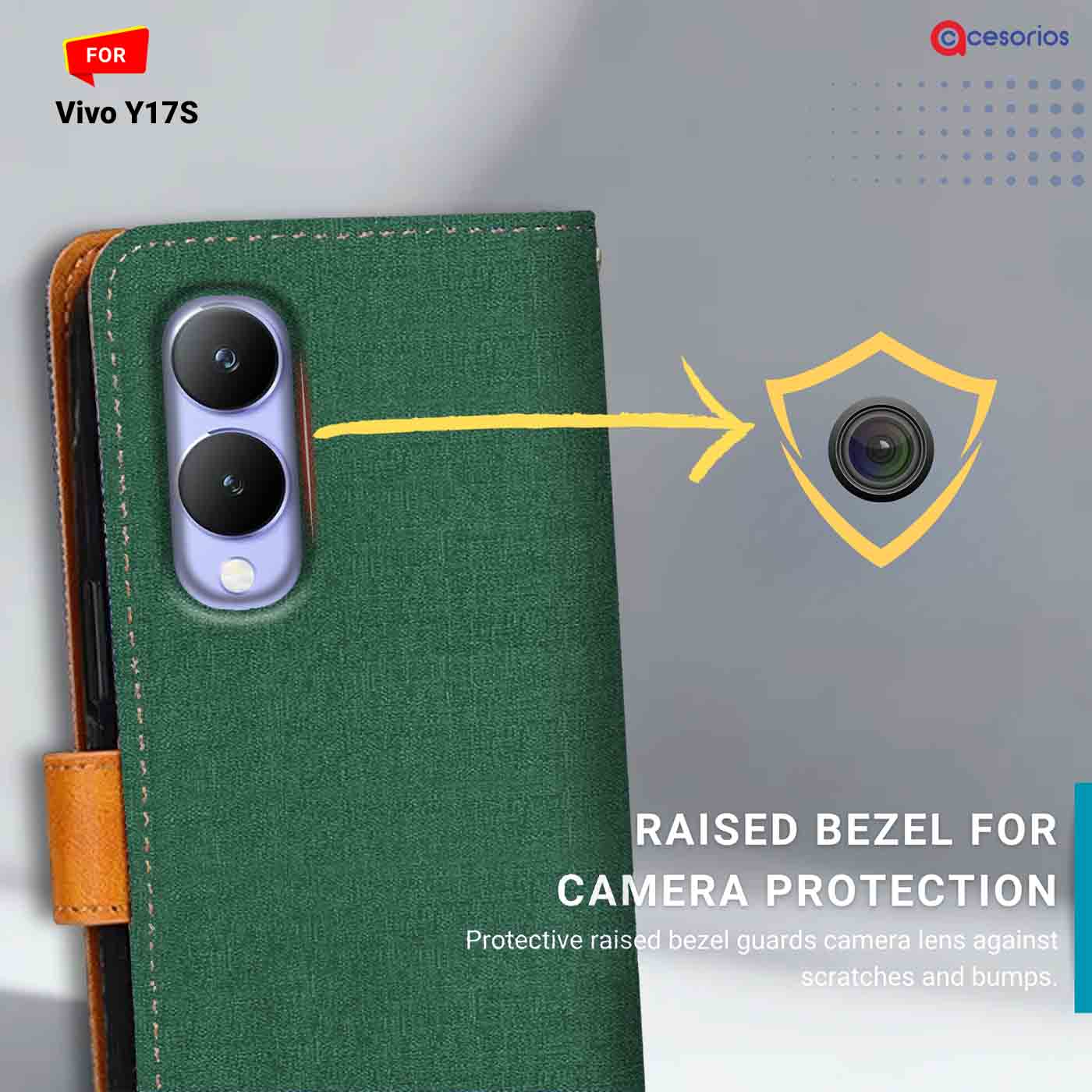 Canvas & Suede back panel — Vivo Y17S in Green mobile case
