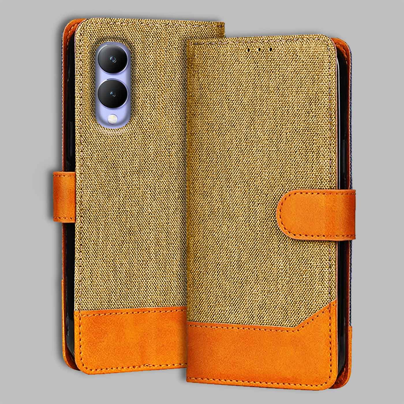 Accesorios Vivo Y17S denim flip cover – Light Brown – Image 1 #color_light b