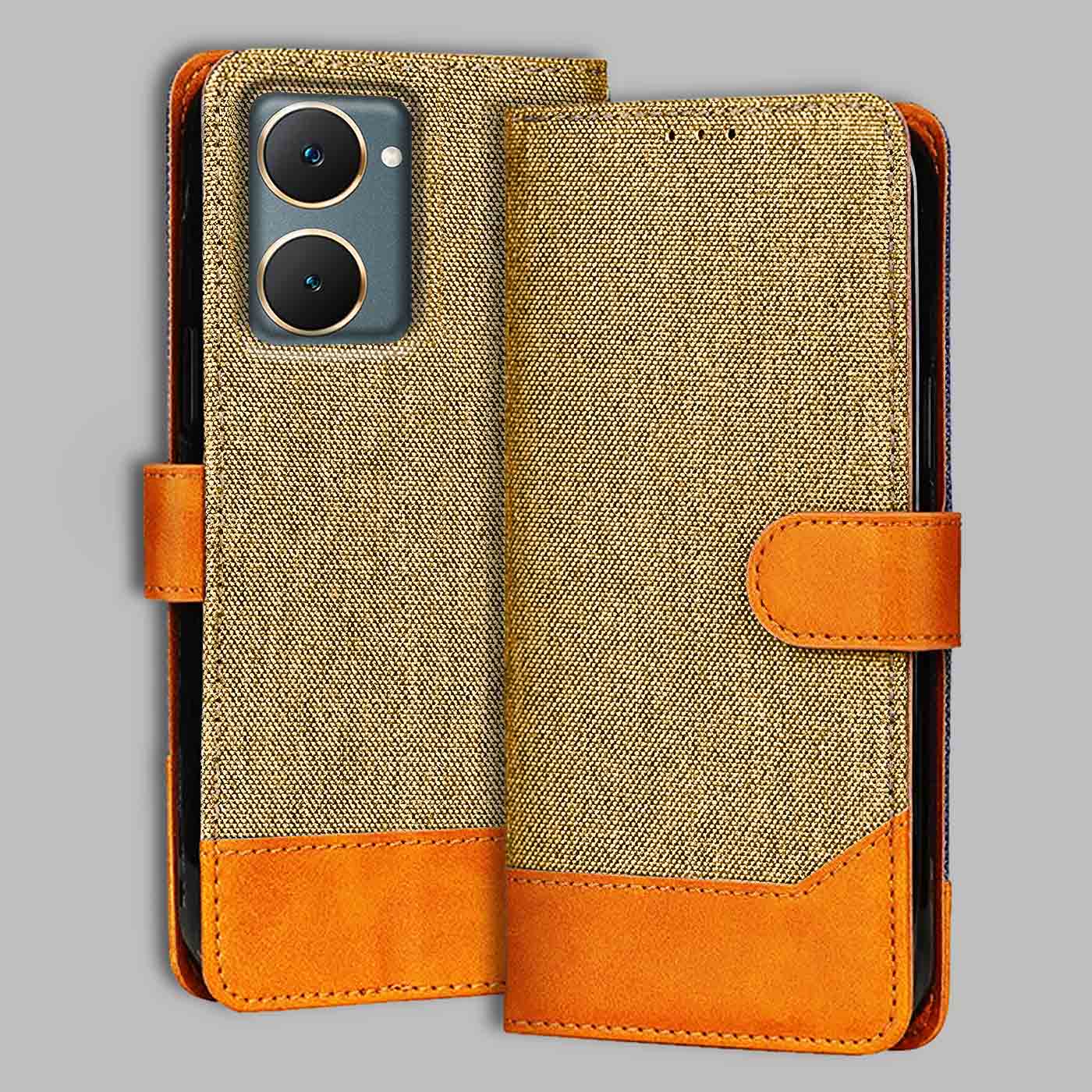 Accesorios Vivo Y18 denim flip cover – Light Brown – Image 1 #color_light b