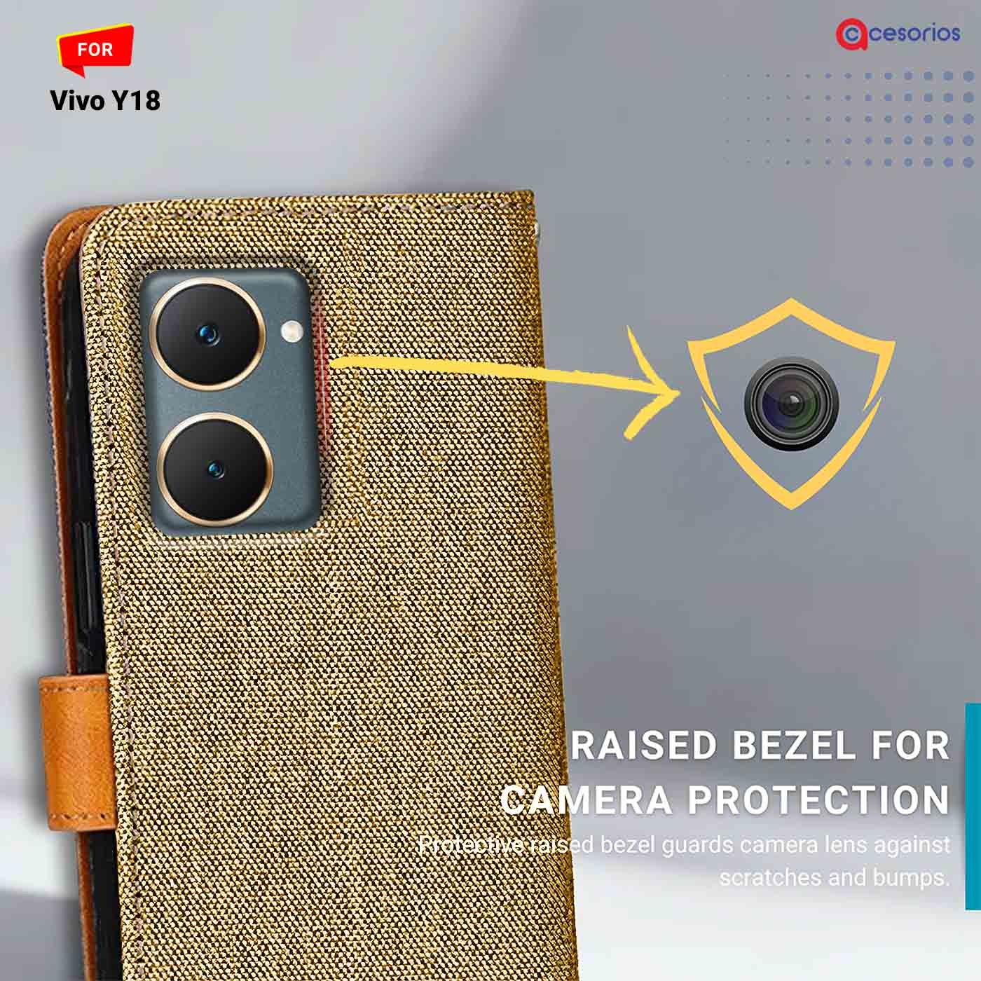 Accesorios Vivo Y18 denim flip cover – Light Brown – Image 2 #color_light b