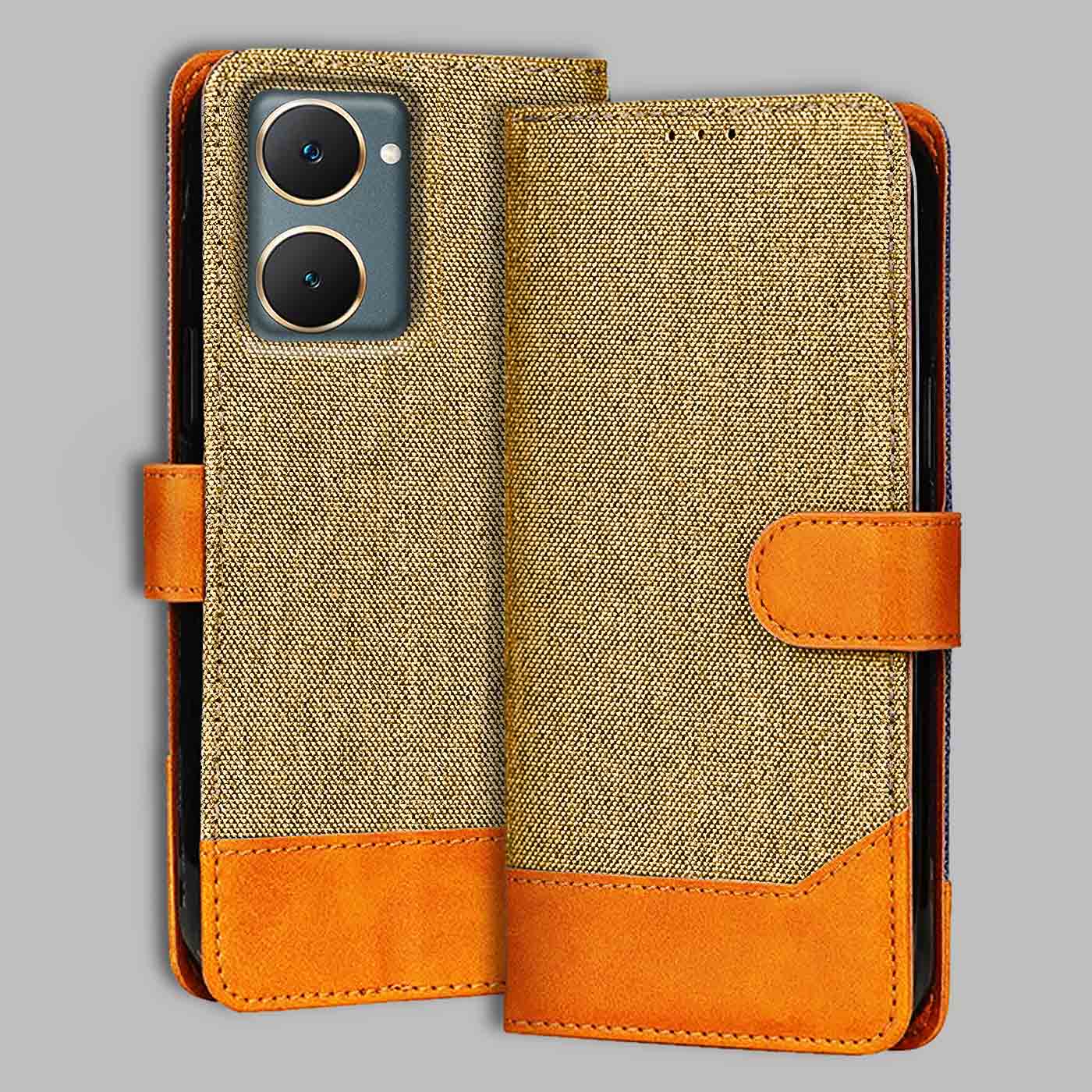 Accesorios Vivo Y18E denim flip cover – Light Brown – Image 1 #color_light b